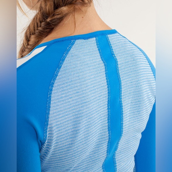 Lululemon Runder Under Long Sleeve Mini Check Pique Beaming Blue Polar size 10? - Picture 7 of 13